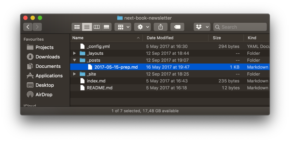 Finder screenshot with a few files from 2017.