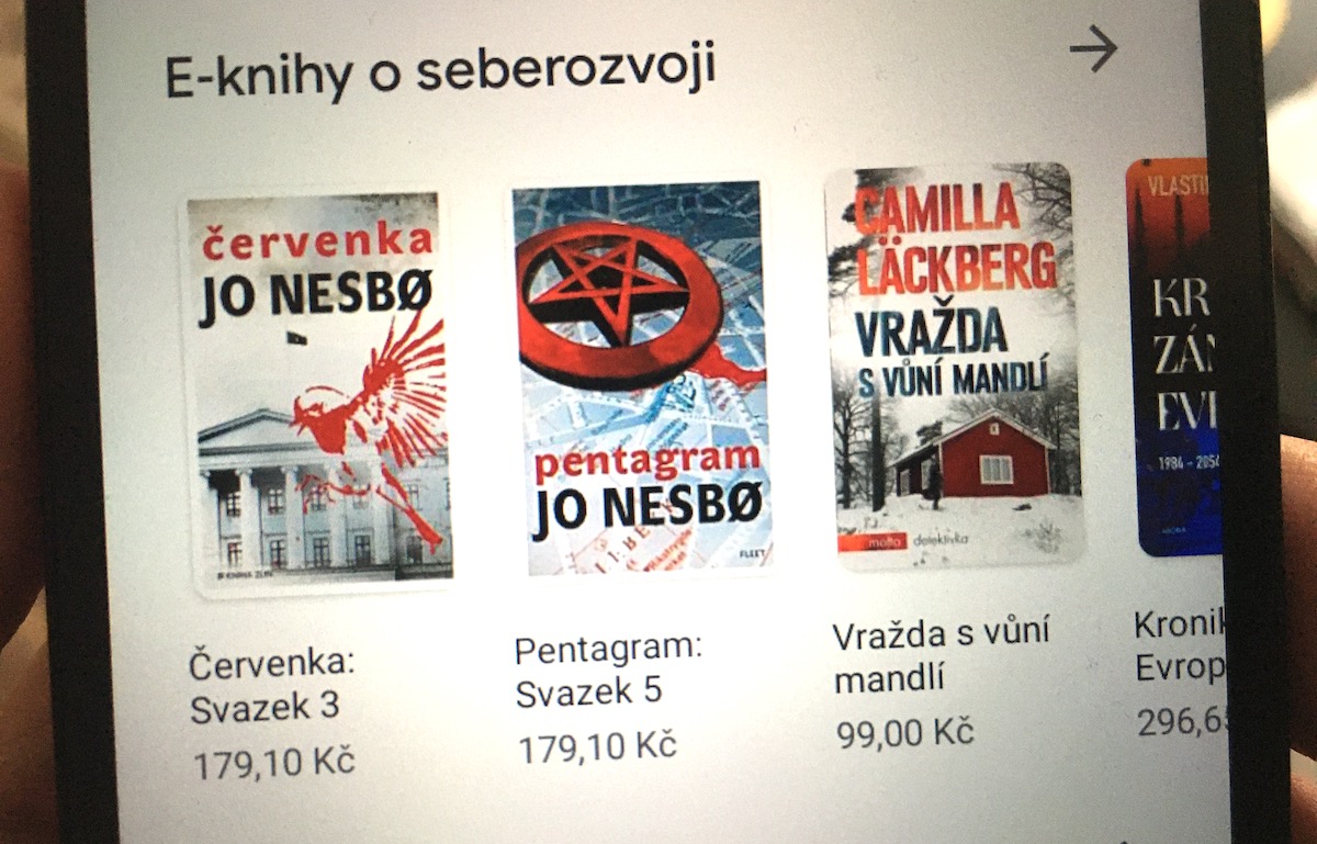 Picture of self-help shelf on Google Play store filled with Jo Nesbø’s crime novels.
