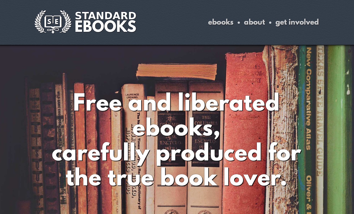 Screenshot of Standard Ebooks homepage.